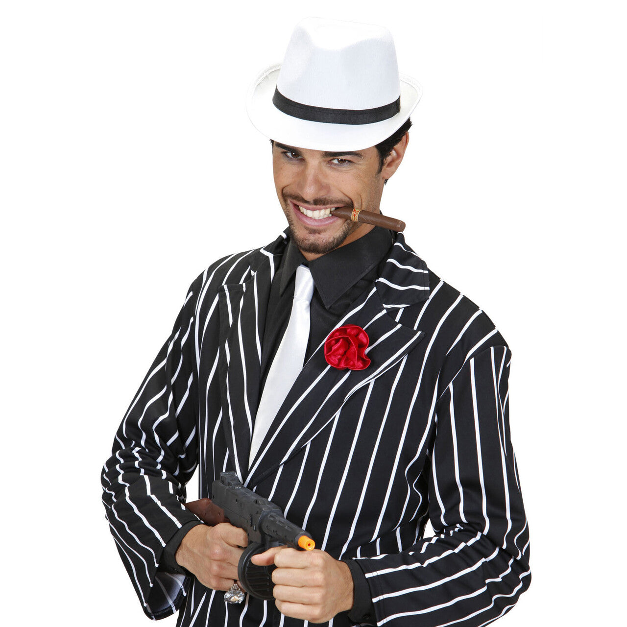 Op deze afbeelding zie je een Accessoires, van het merk Widmann. Witte Gangster Hoed Met Zwarte Band