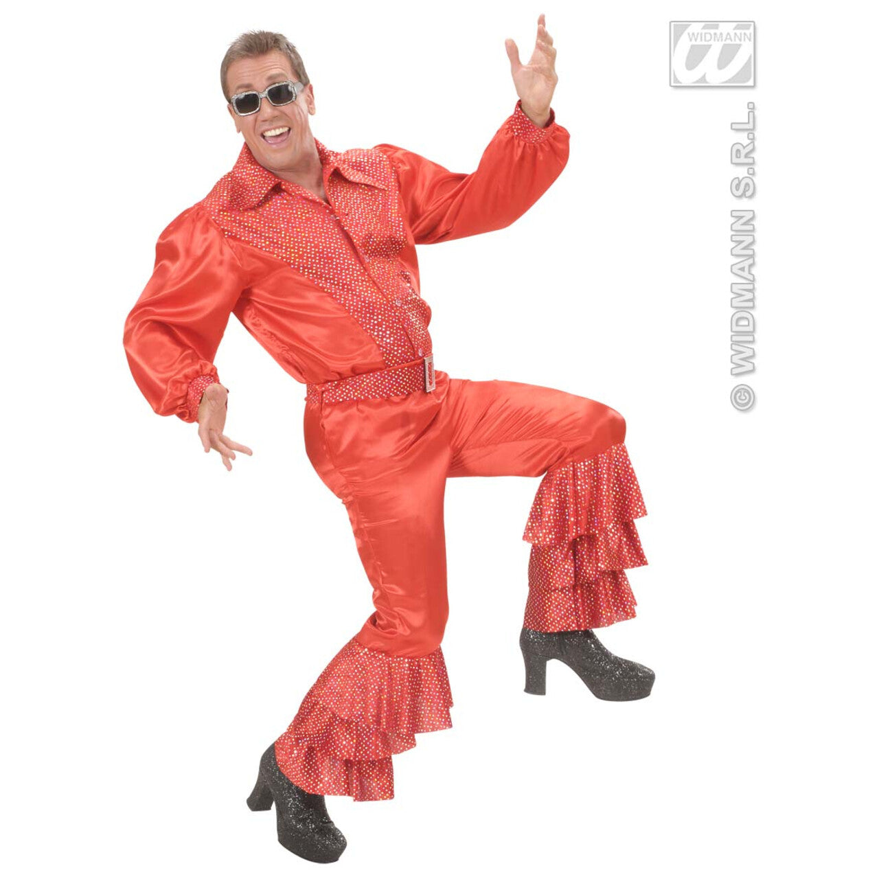 Op deze afbeelding zie je een Accessoires, van het merk Widmann. Rode Broek Satijn Met Pailletten Man