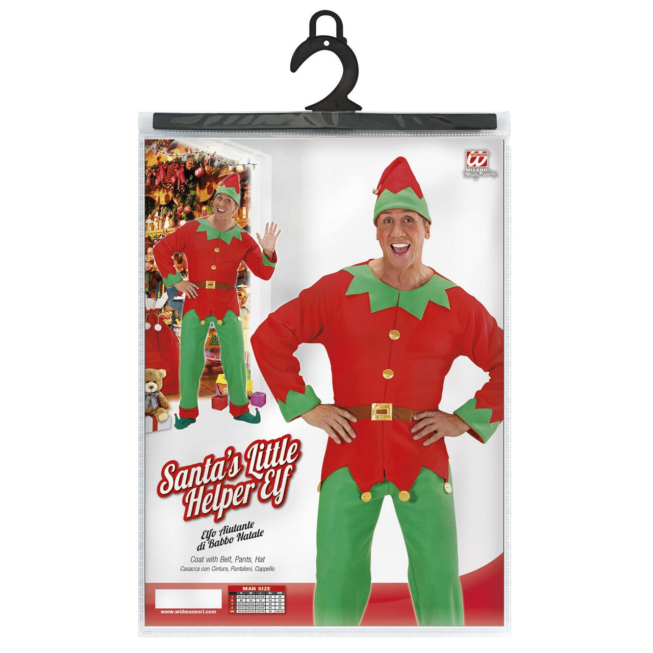Op deze afbeelding zie je een Kostuums, van het merk Widmann. Elf Man Santas Hulpje Kostuum