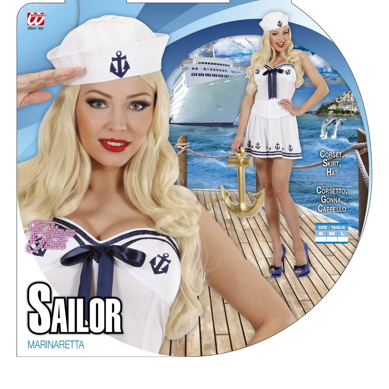 Op deze afbeelding zie je een Kostuums, van het merk Widmann. Marine Meisje Blauw / Wit Ay Ay Sir Kostuum Vrouw