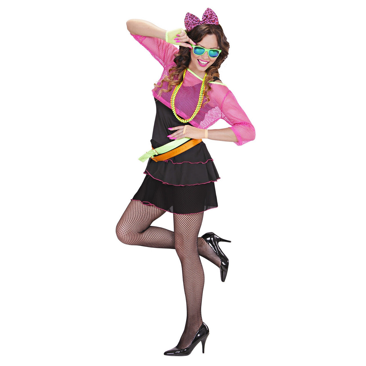 Op deze afbeelding zie je een Kostuums, van het merk Widmann. Roze 80s Groupie Meisje Vrouw Kostuum