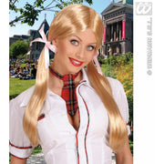 Op deze afbeelding zie je een Accessoires, van het merk Widmann. Pruik, Schoolmeisje Blond