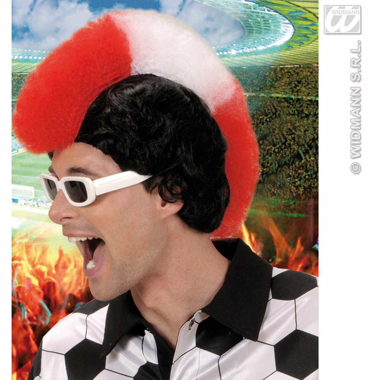 Op deze afbeelding zie je een Accessoires, van het merk Widmann. Pruik, Supporter Oos. / Den. / Zwits / Man