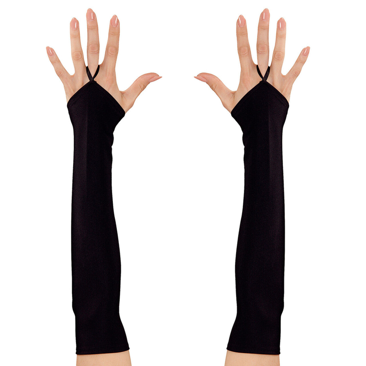 Op deze afbeelding zie je een Accessoires, van het merk Widmann. Tachtiger Jaren Vingerloze Handschoenen Satijn, Zwart