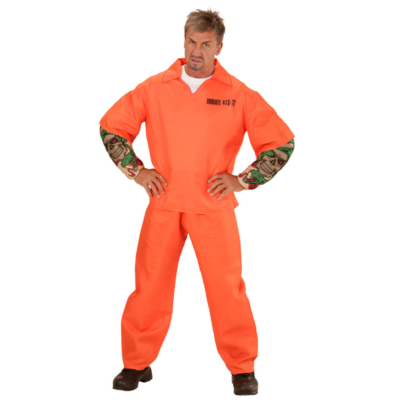Op deze afbeelding zie je een Kostuums, van het merk Widmann. Amerikaanse Gevangene Met Tattoo Man Kostuum