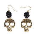 Horror-Ohrringe Totenkopf Mit Rose, Gold / Schwarz