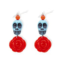 Horrorohrringe Azure Schädel, Rote Rose