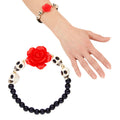 Horror-Armband Weiße Schädel Rote Rose