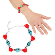 Op deze afbeelding zie je een Accessoires, van het merk Widmann. Horror Armband Azuur Schedel Rode Rozen