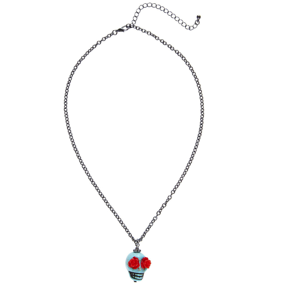 Op deze afbeelding zie je een Accessoires, van het merk Widmann. Happy Halloween Ketting Azuur Schedel Met Rode Ogen