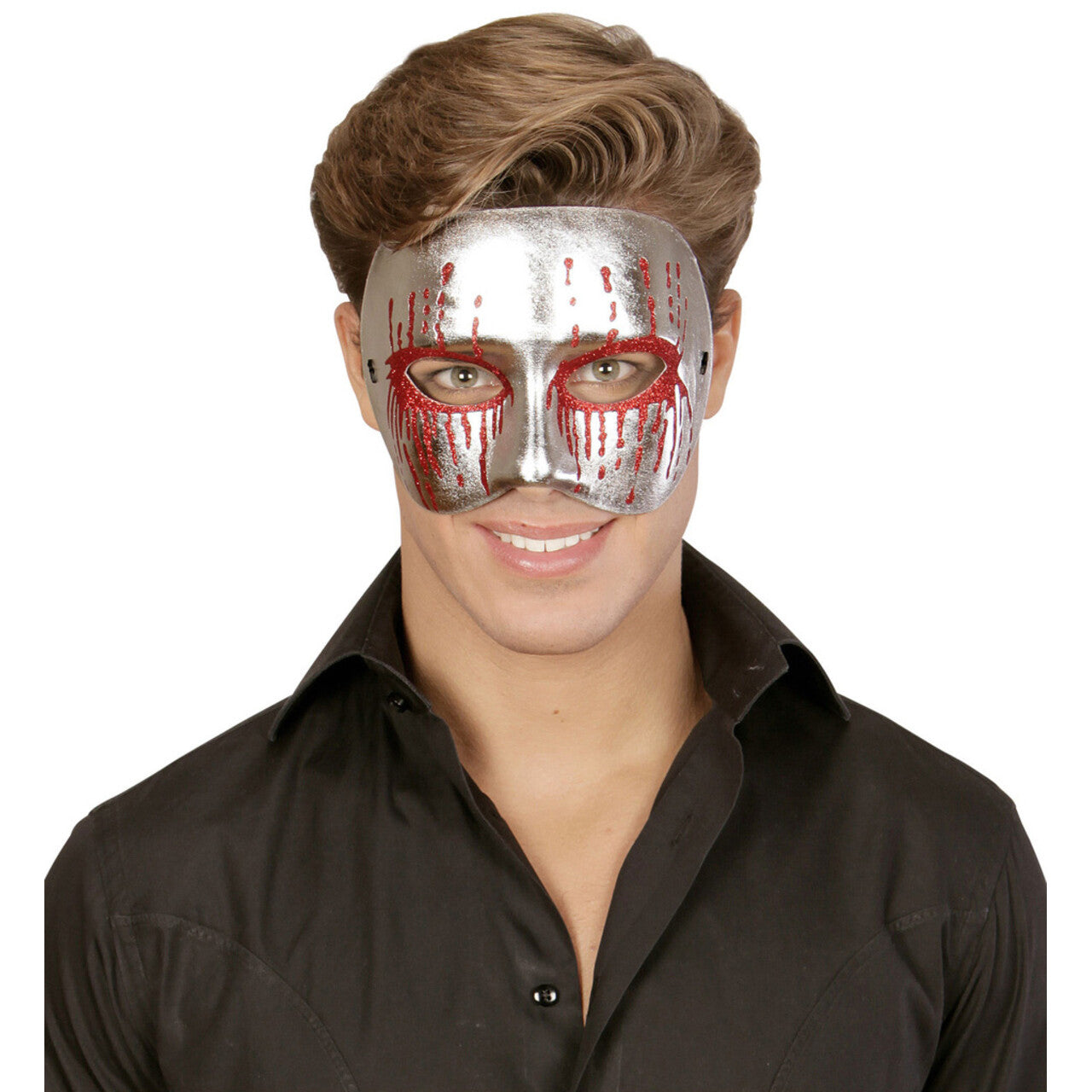 Op deze afbeelding zie je een Accessoires, van het merk Widmann. Masker Psychopaat Zilver Met Bloedende Ogen Bloody Pierot