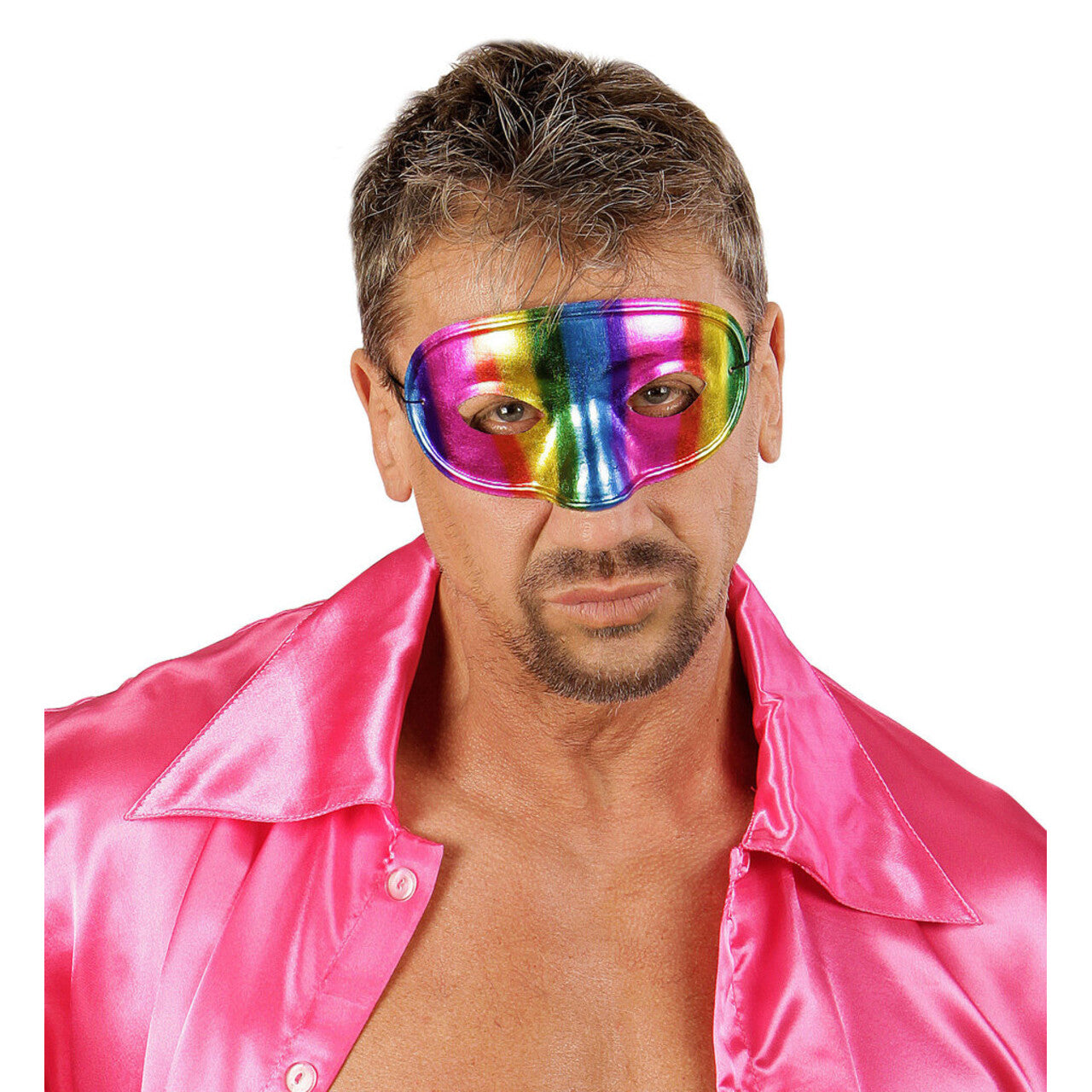 Op deze afbeelding zie je een Accessoires, van het merk Widmann. Extravagant Oogmasker Regenboog Metallic