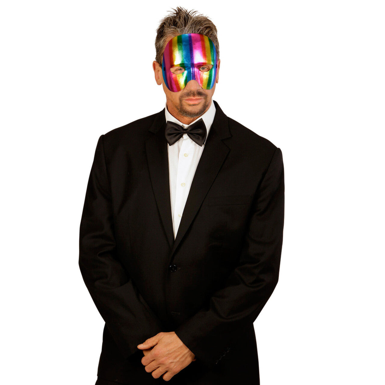 Op deze afbeelding zie je een Accessoires, van het merk Widmann. Extravagant Oogmasker Regenboog Kinloos Metallic