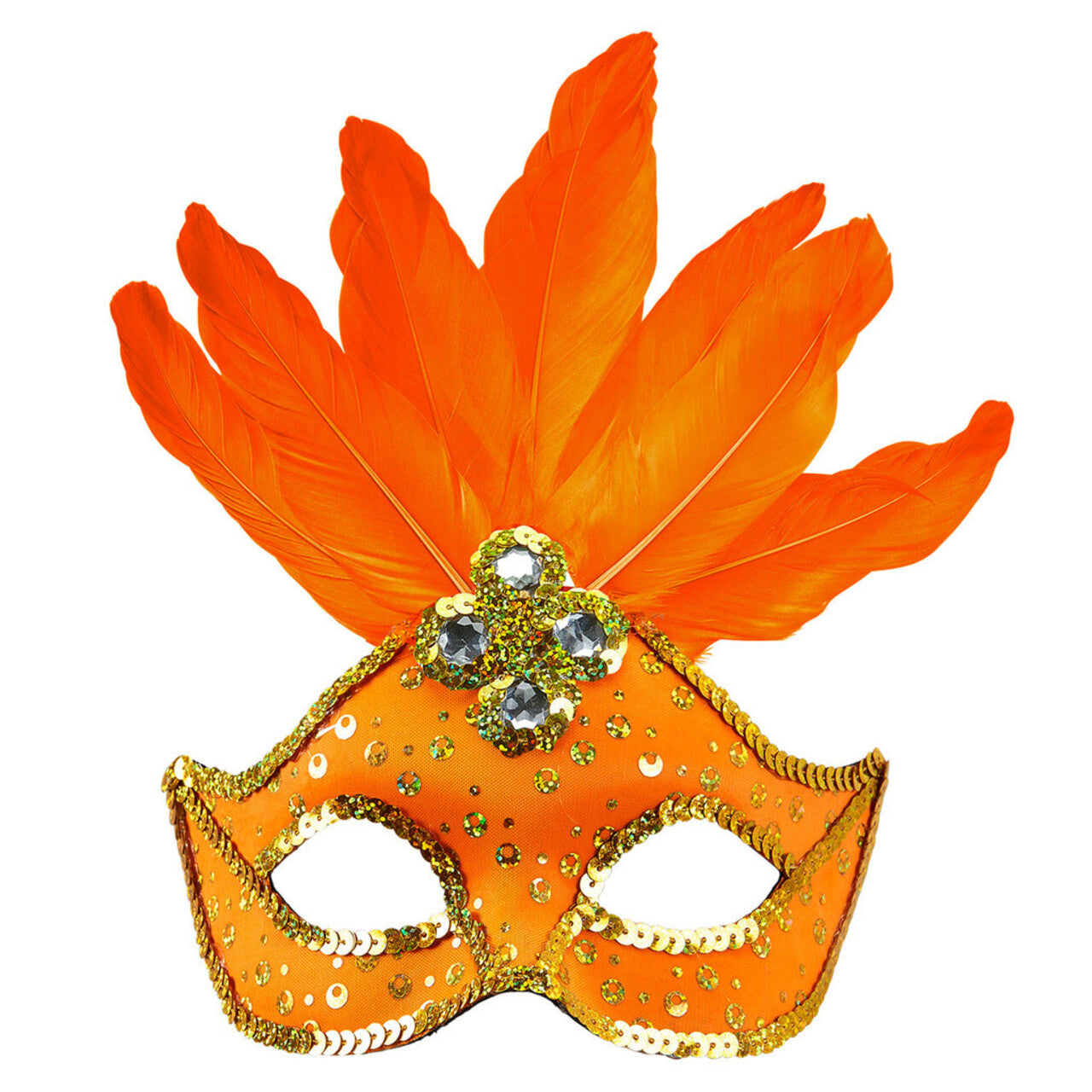 Op deze afbeelding zie je een Accessoires, van het merk Widmann. Samba Oogmasker Brazilie Met Veren En Parels, Neon Oranje
