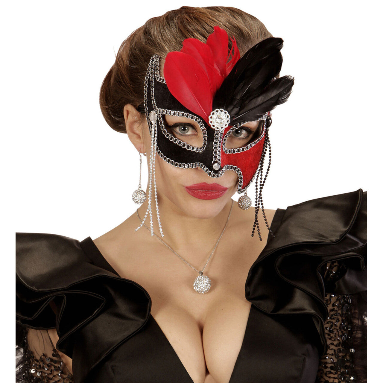 Op deze afbeelding zie je een Accessoires, van het merk Widmann. Duce Oogmasker Grand Ball, Zwart / Rood