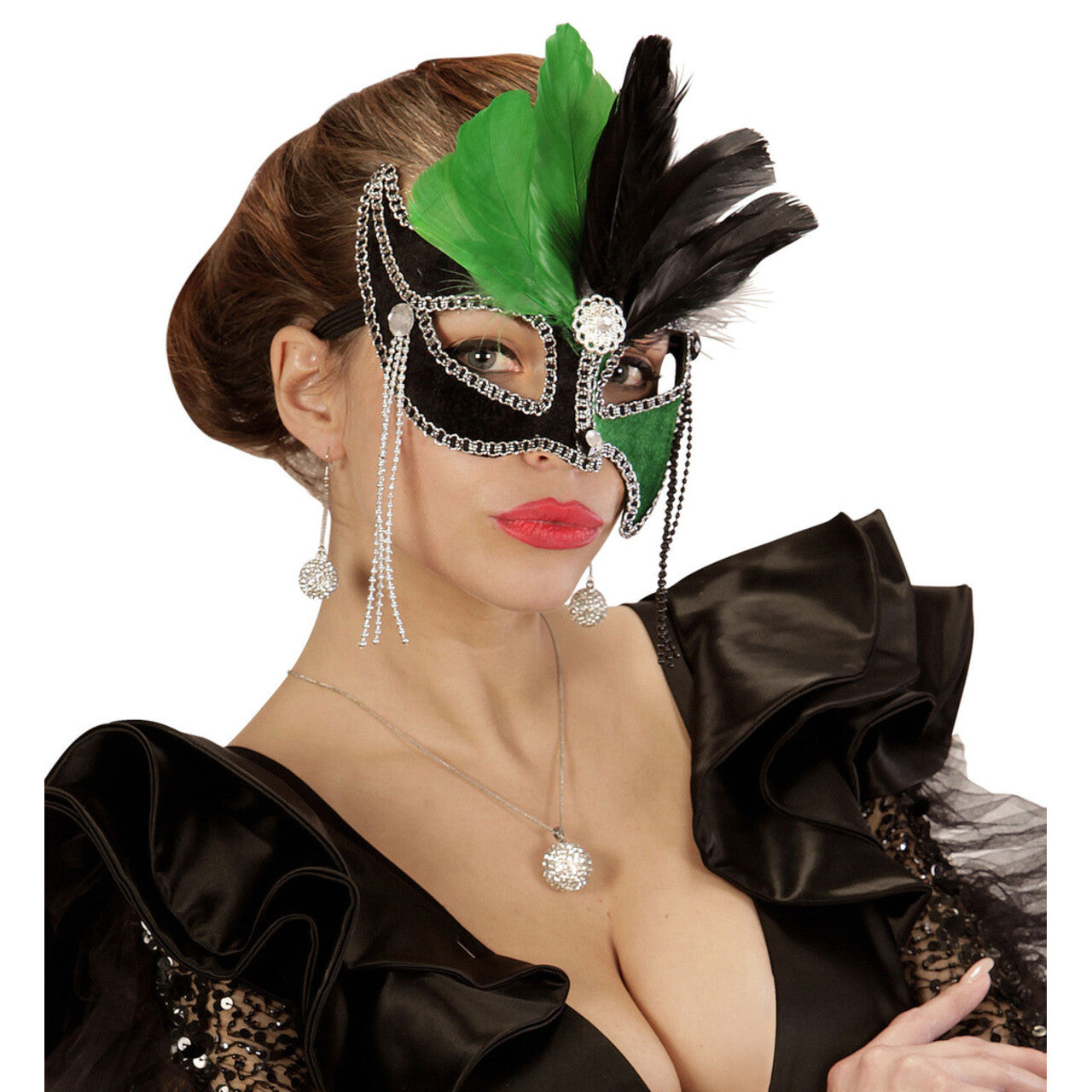 Op deze afbeelding zie je een Accessoires, van het merk Widmann. Duce Oogmasker Grand Ball, Zwart / Groen