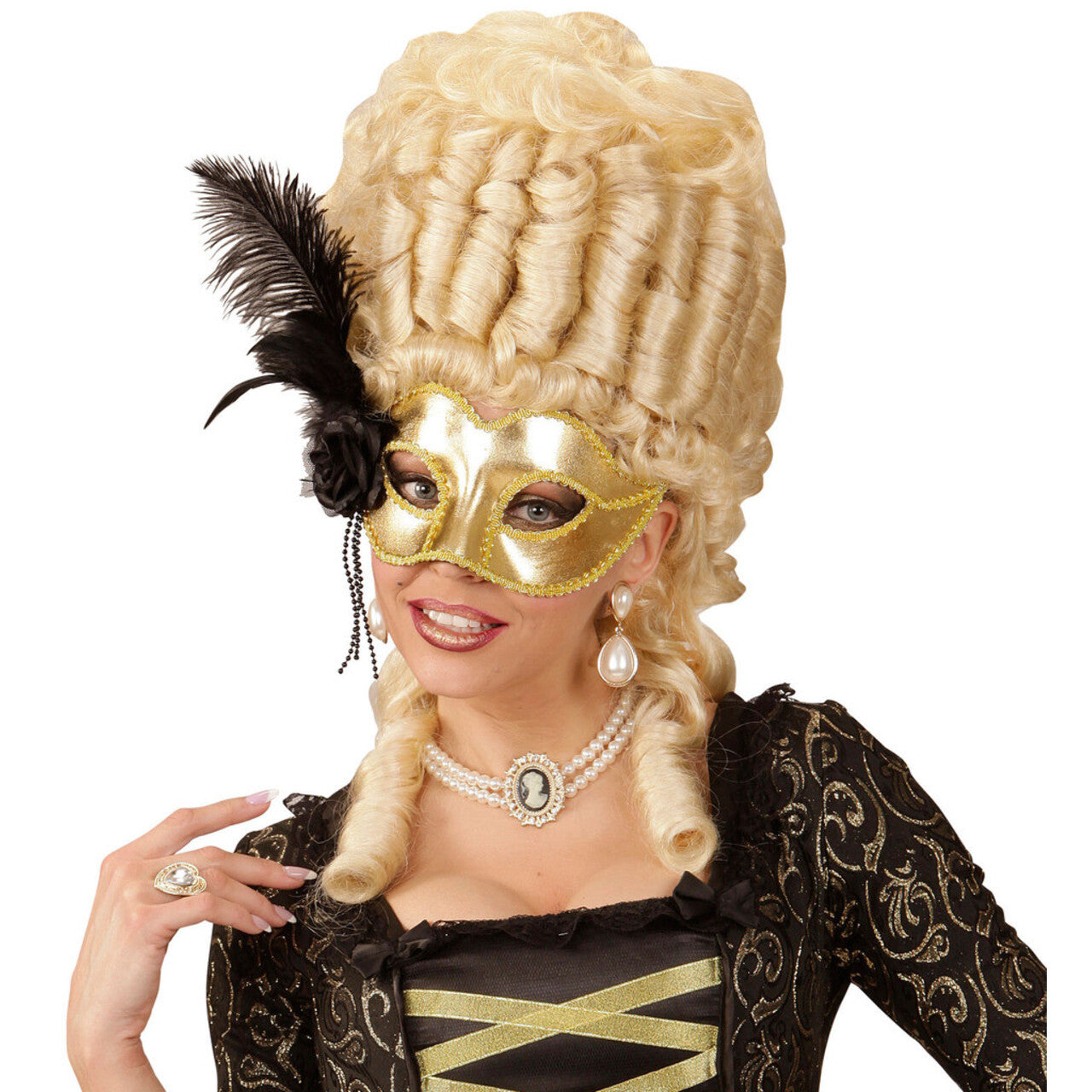 Op deze afbeelding zie je een Accessoires, van het merk Widmann. Signorina Oogmasker Venetie Goud Met Veren