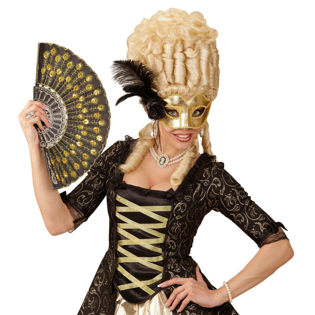 Op deze afbeelding zie je een Accessoires, van het merk Widmann. Signorina Oogmasker Venetie Goud Met Veren