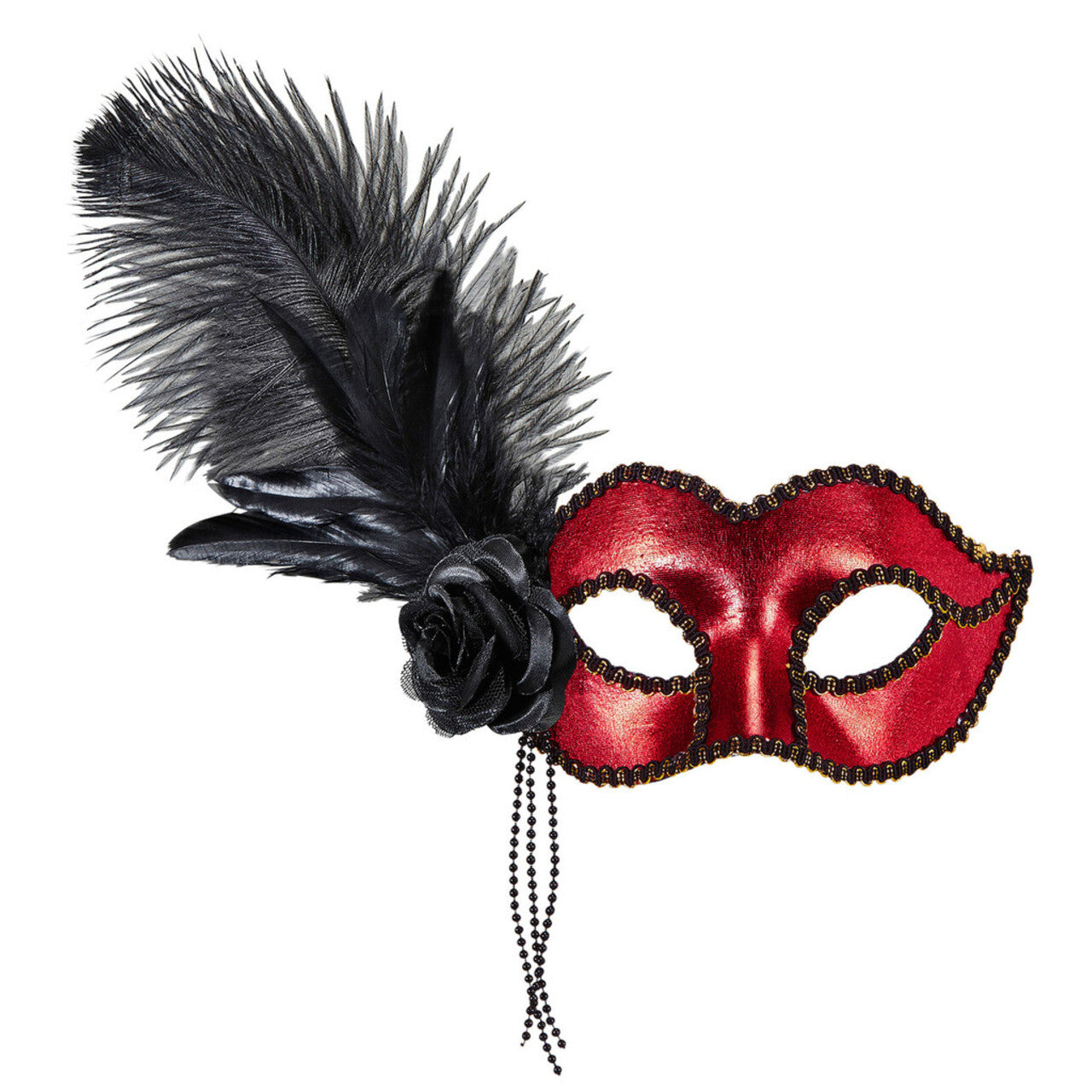 Op deze afbeelding zie je een Accessoires, van het merk Widmann. Signorina Oogmasker Venetie Rood Met Veren