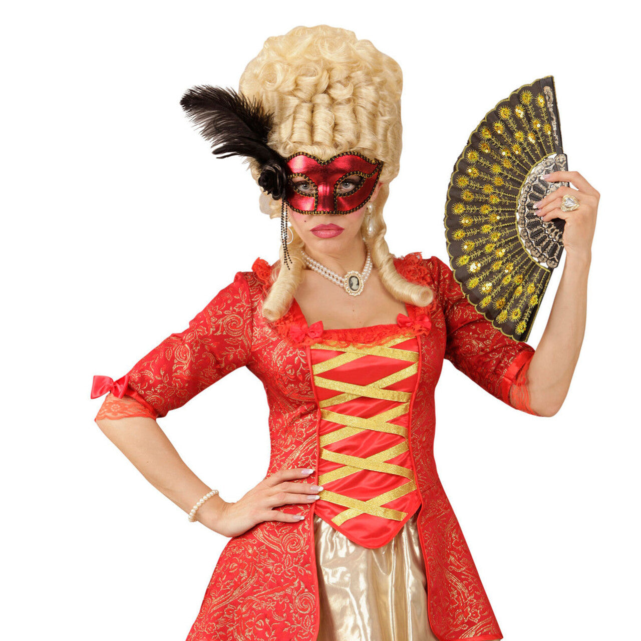 Op deze afbeelding zie je een Accessoires, van het merk Widmann. Signorina Oogmasker Venetie Rood Met Veren