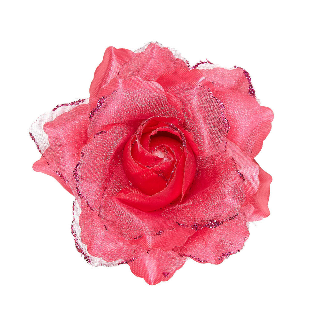 Op deze afbeelding zie je een Accessoires, van het merk Widmann. Tropische Haarclip Roze Roos Met Glitter