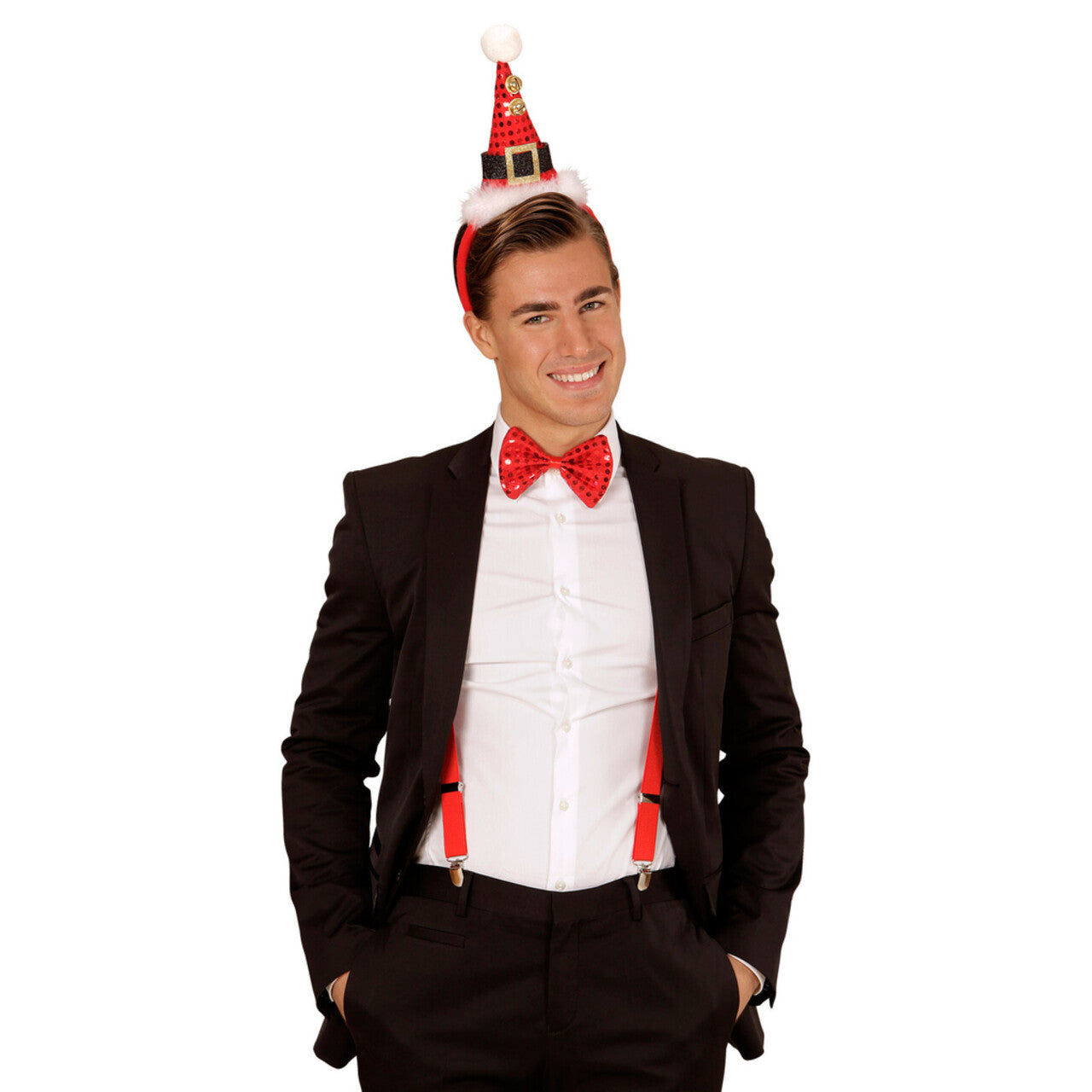 Op deze afbeelding zie je een Accessoires, van het merk Widmann. Grappige Kerst Pailletten Mini Hoedje Met 2 Belletjes En Strikje