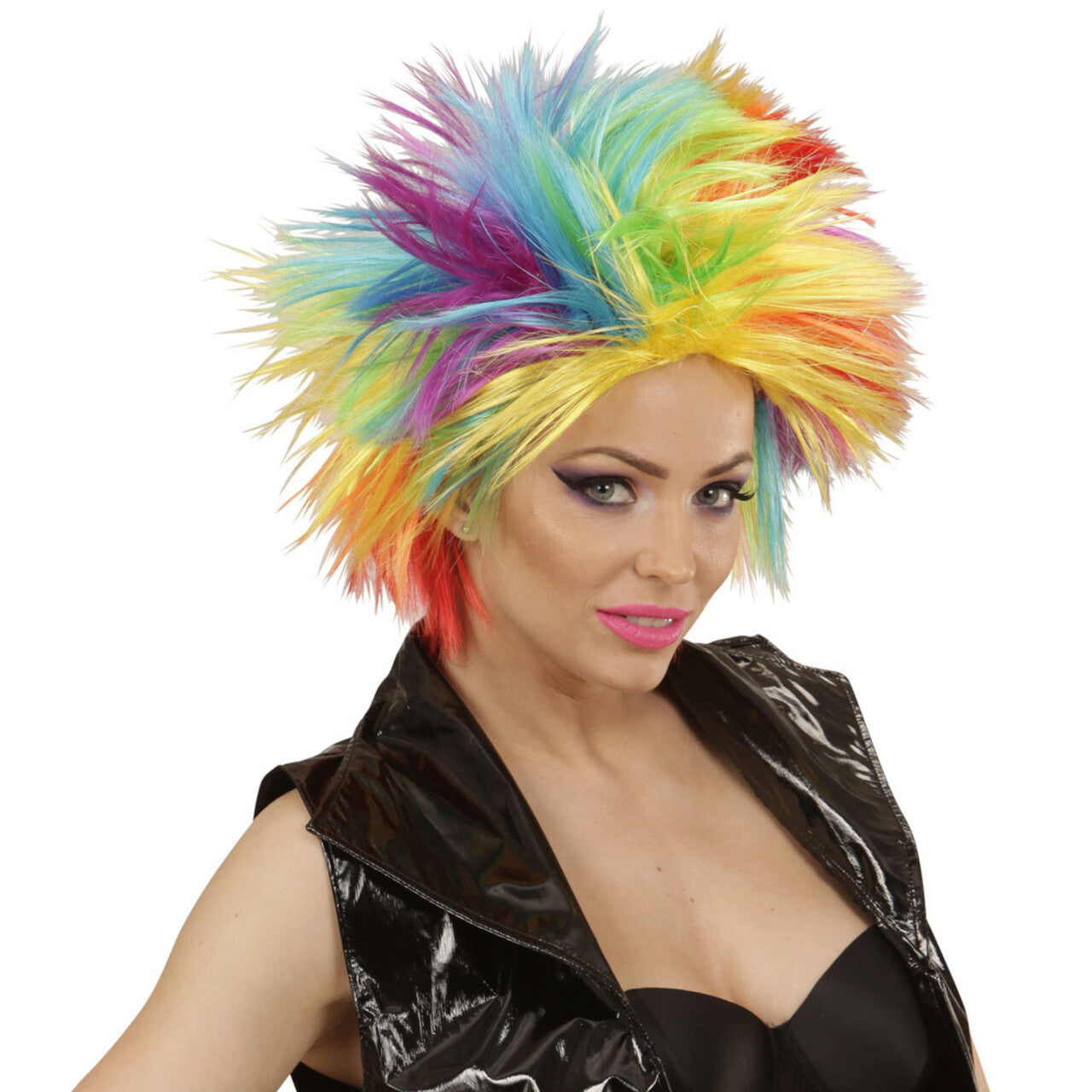 Op deze afbeelding zie je een Accessoires, van het merk Widmann. Extravaganza Pruik, Punk Regenboog