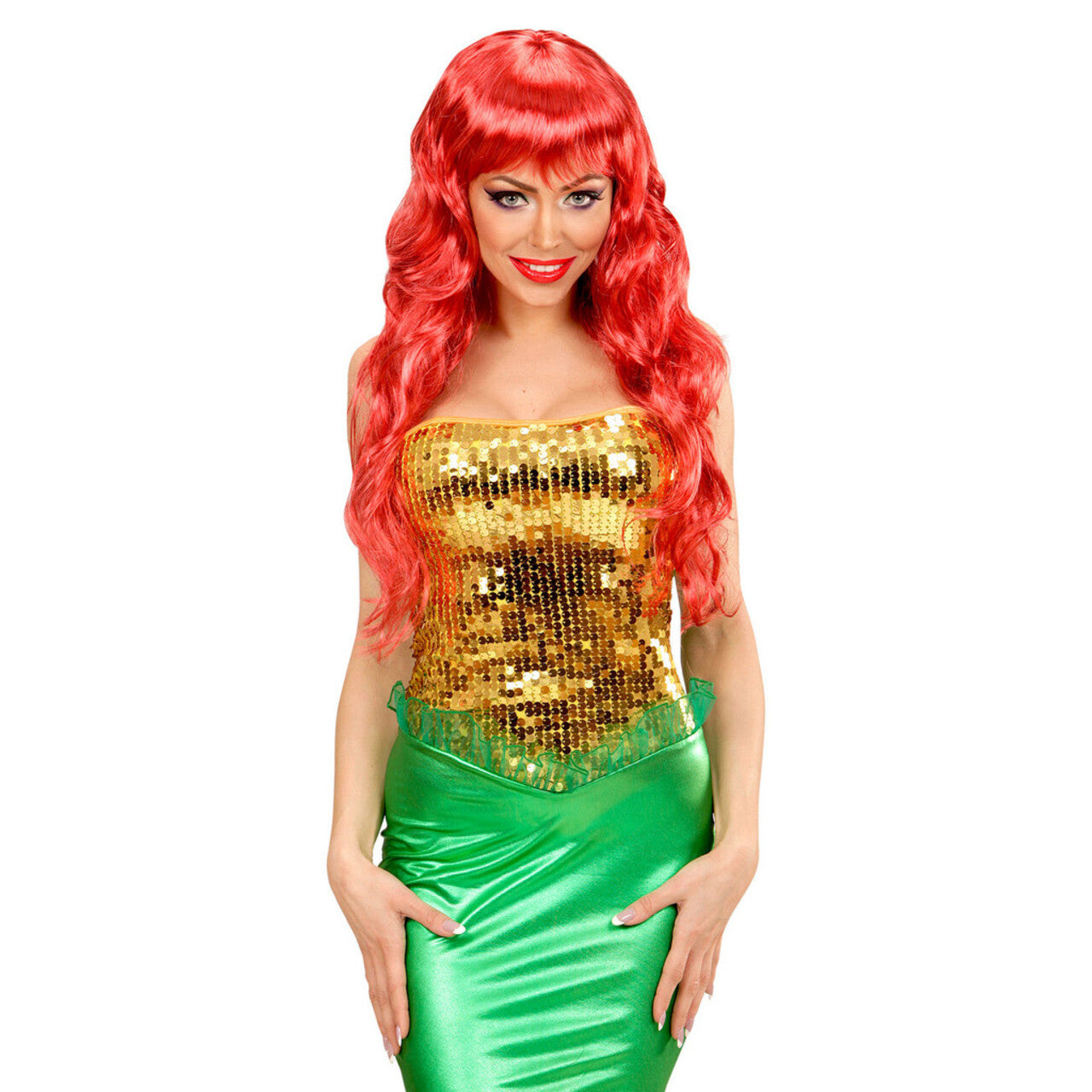 Op deze afbeelding zie je een Accessoires, van het merk Widmann. Fantasia Pruik Zeemeermin Oranje / Rood