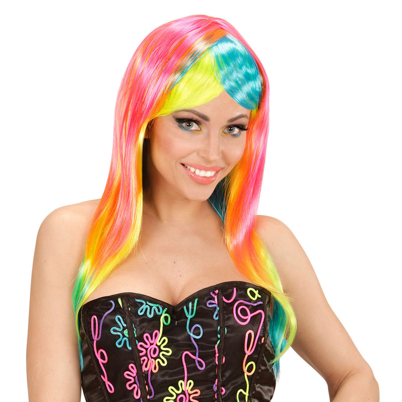 Op deze afbeelding zie je een Accessoires, van het merk Widmann. Extravaganza Pruik, Fashion Neon