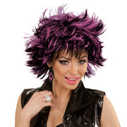 Op deze afbeelding zie je een Accessoires, van het merk Widmann. Punk Chick Pruik, Steamy Zwart / Paars