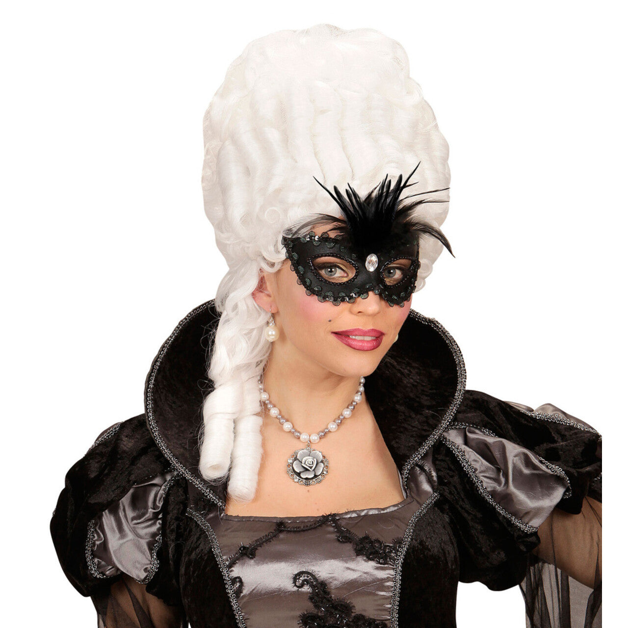 Op deze afbeelding zie je een Accessoires, van het merk Widmann. Koninklijk Oogmasker, Barones Zwart Met Stenen