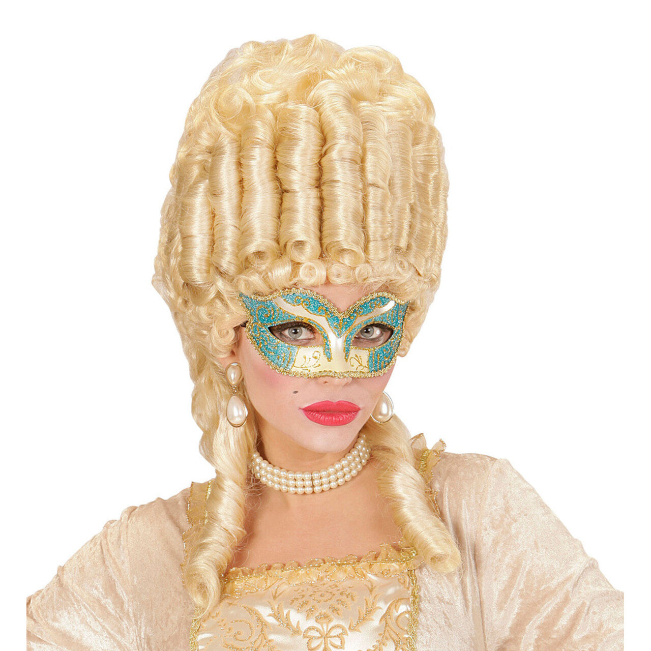Op deze afbeelding zie je een Accessoires, van het merk Widmann. Luxe Oogmasker Hertogin, Azuur / Goud Glitter