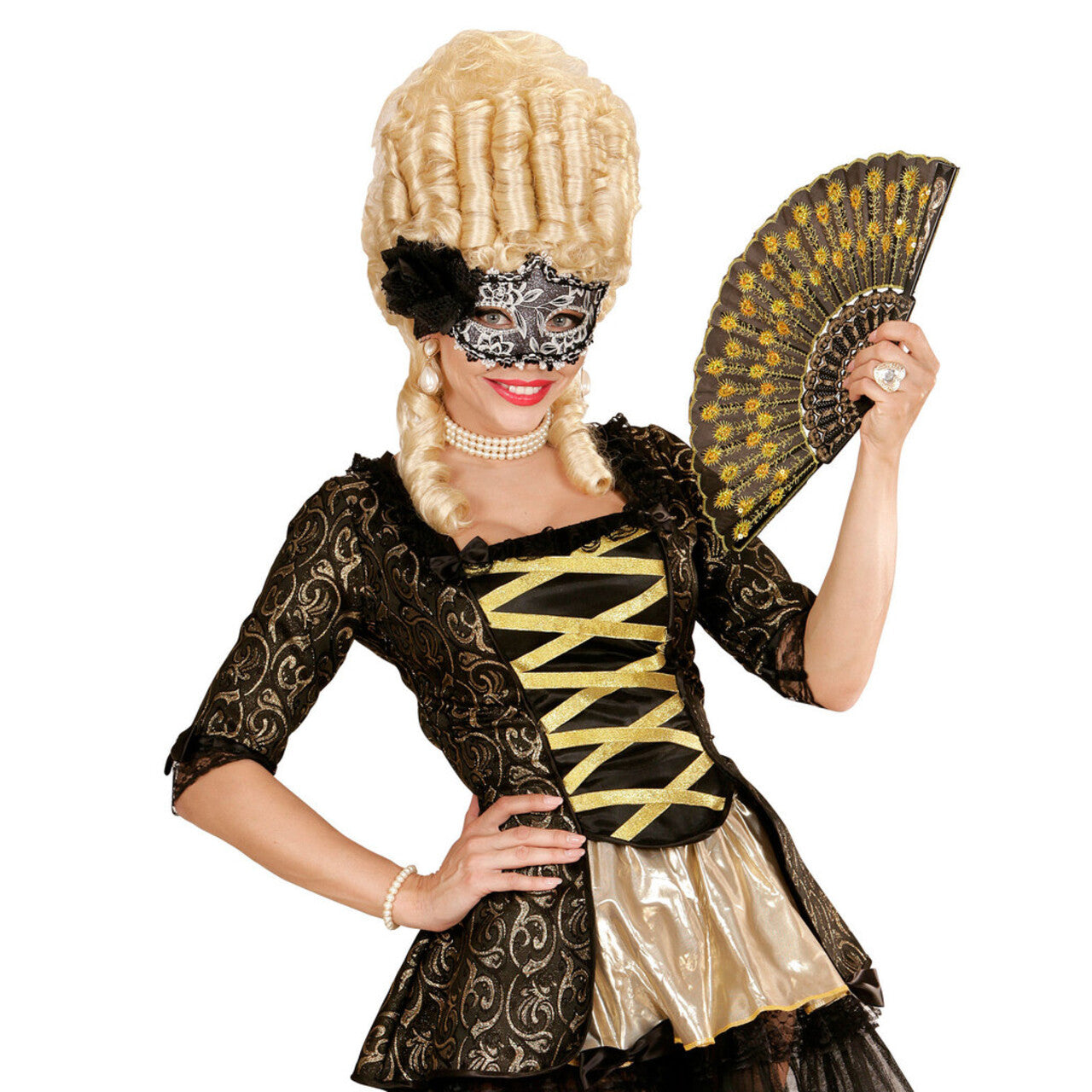 Op deze afbeelding zie je een Accessoires, van het merk Widmann. Mistery Oogmasker Glitter Bloemen Met Zwarte Roos