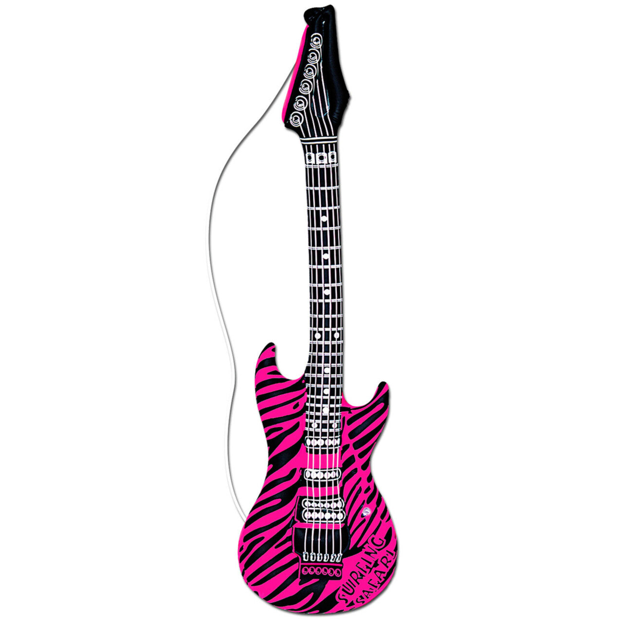 Op deze afbeelding zie je een Accessoires, van het merk Widmann. Grappige Opblaasbare Gitaar Zebra Roze 105 Centimeter