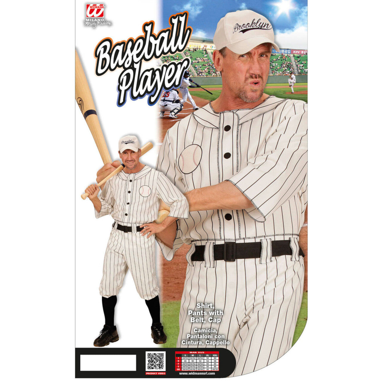 Op deze afbeelding zie je een Kostuums, van het merk Widmann. Amerikaanse Major League Honkbal Speler Man Kostuum
