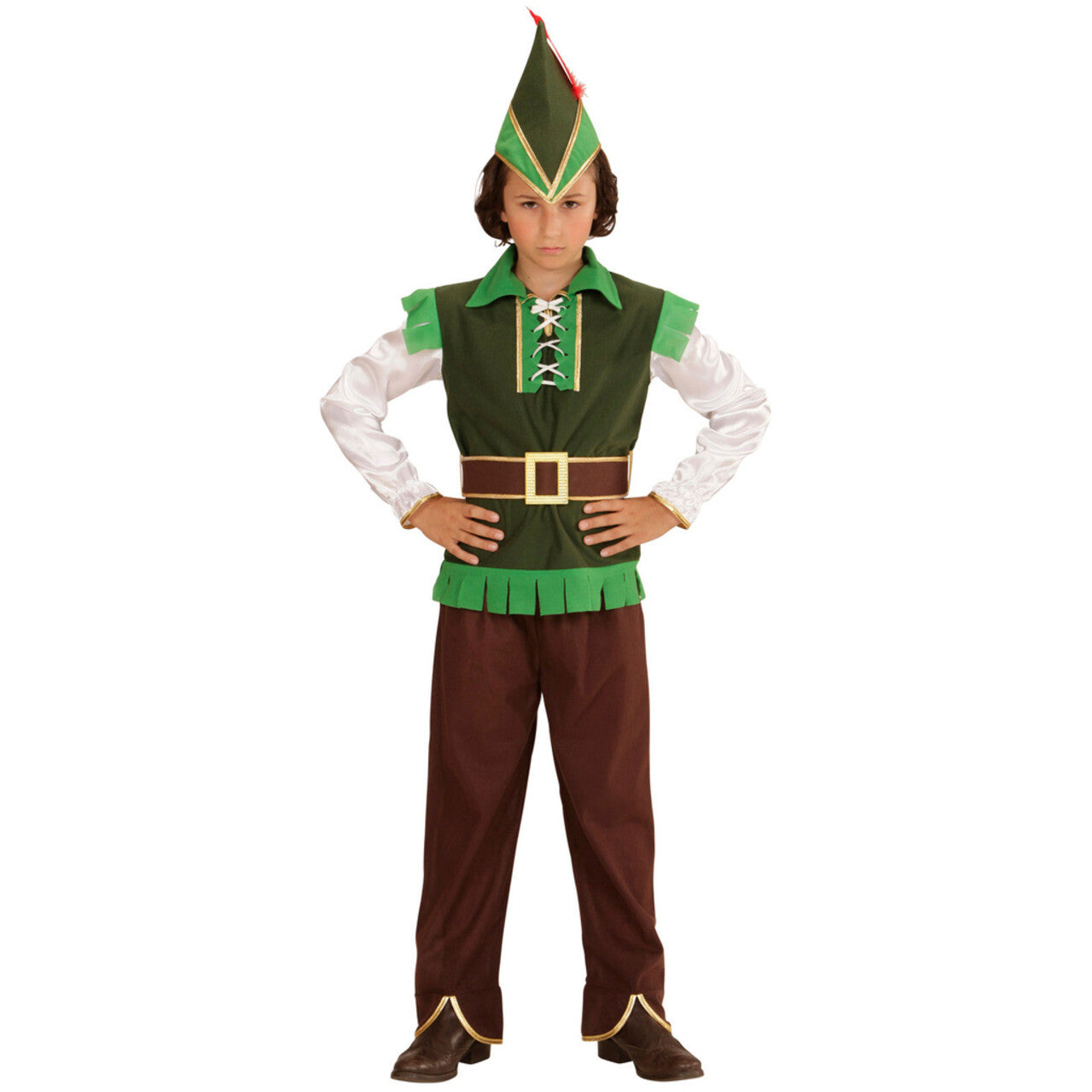 Op deze afbeelding zie je een Kostuums, van het merk Widmann. Robin Hood Uit Een Sprookje Jongen Kostuum