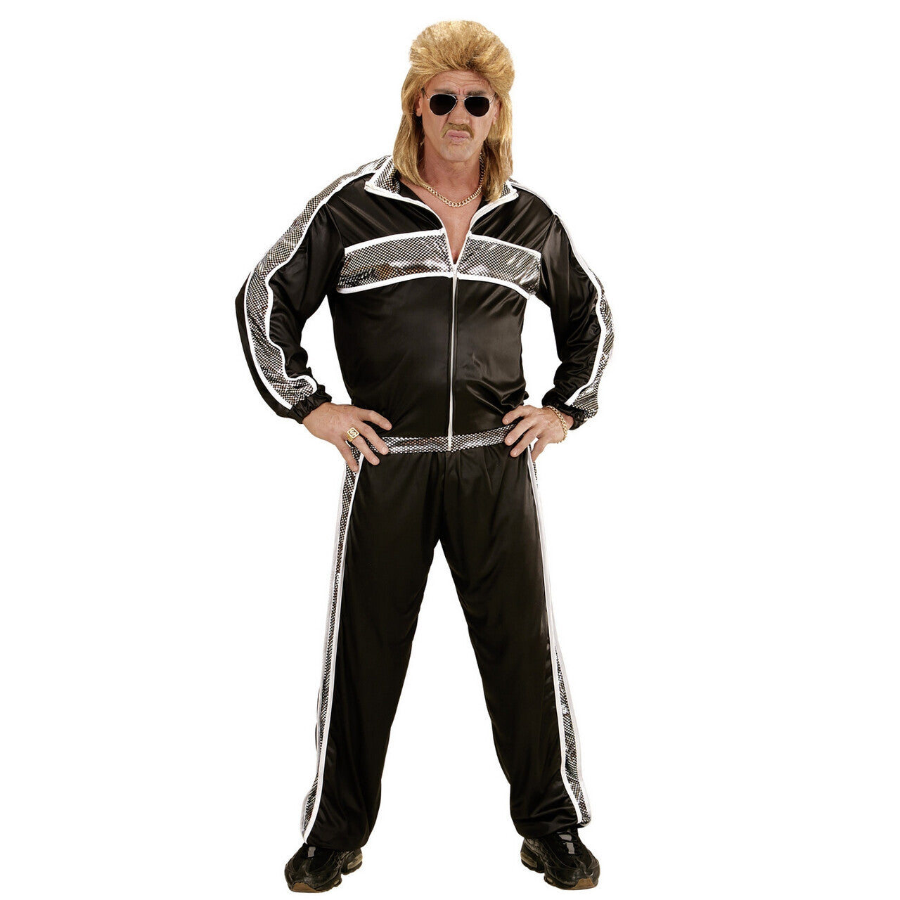 Op deze afbeelding zie je een Kostuums, van het merk Widmann. Zwart Fout New Kids Trainingspak Man Kostuum