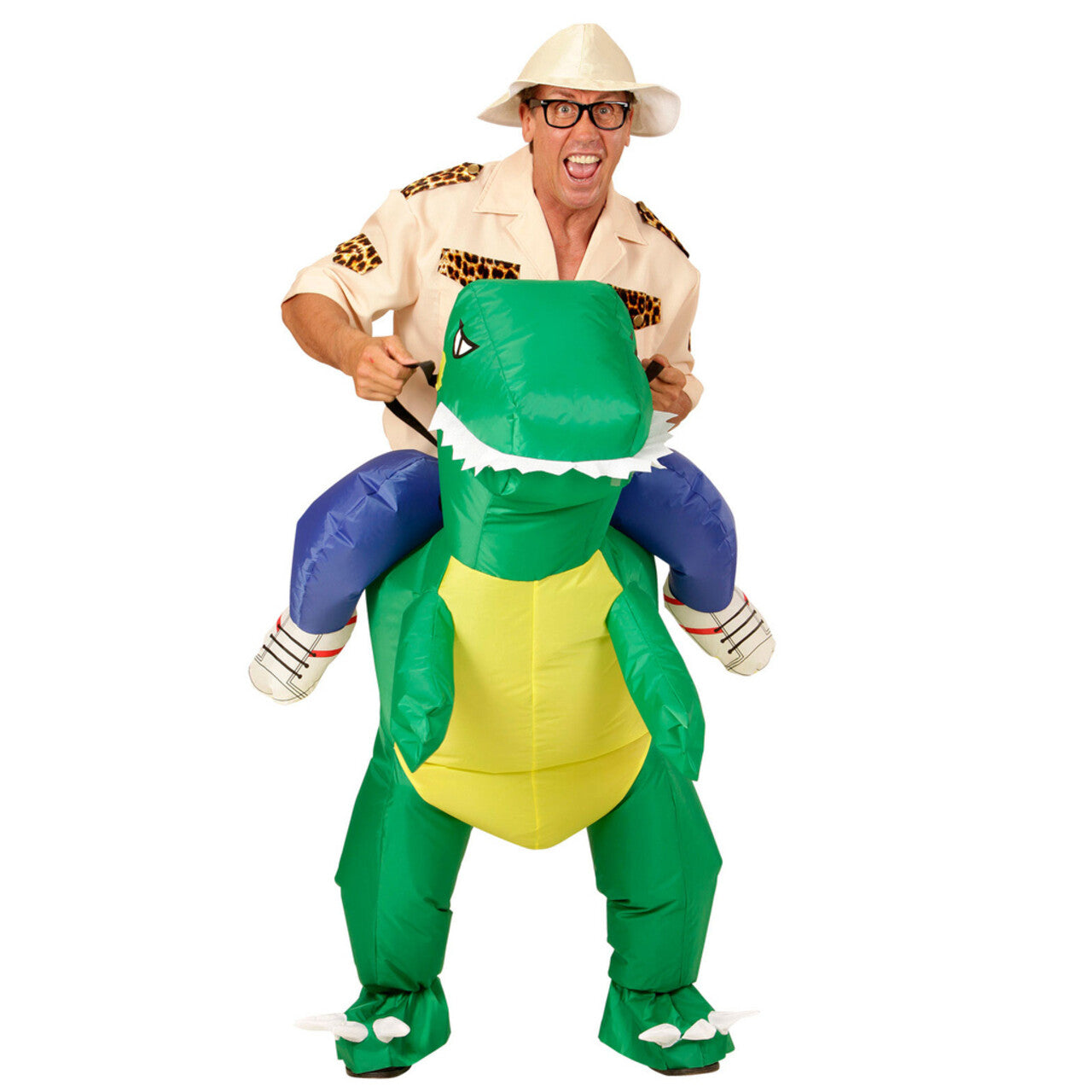 Op deze afbeelding zie je een Kostuums, van het merk Widmann. Hilarisch Opblaasbare Dinosaurus Volwassen Kostuum