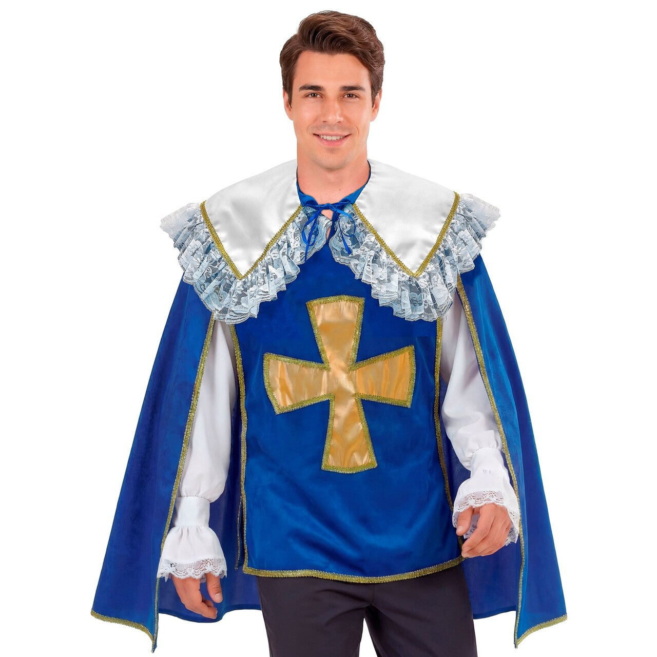 Op deze afbeelding zie je een Kostuums, van het merk Widmann. Franse Blauwe Musketier Top Man