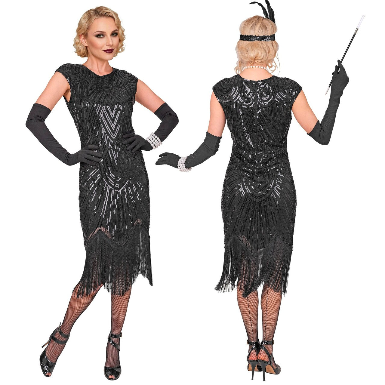 Op deze afbeelding zie je een Kostuums, van het merk Widmann. Roaring 20s Elegant Black Vrouw Kostuum