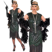 Op deze afbeelding zie je een Kostuums, van het merk Widmann. Roaring 20s Esmeralda Emerald Green Vrouw Kostuum