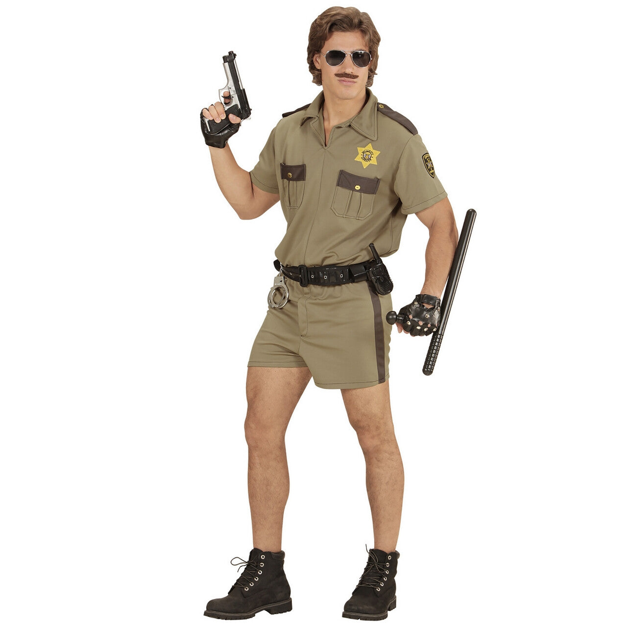 Op deze afbeelding zie je een Kostuums, van het merk Widmann. Brandon Agent California Highway Petrol Bruin Politie Man Kostuum