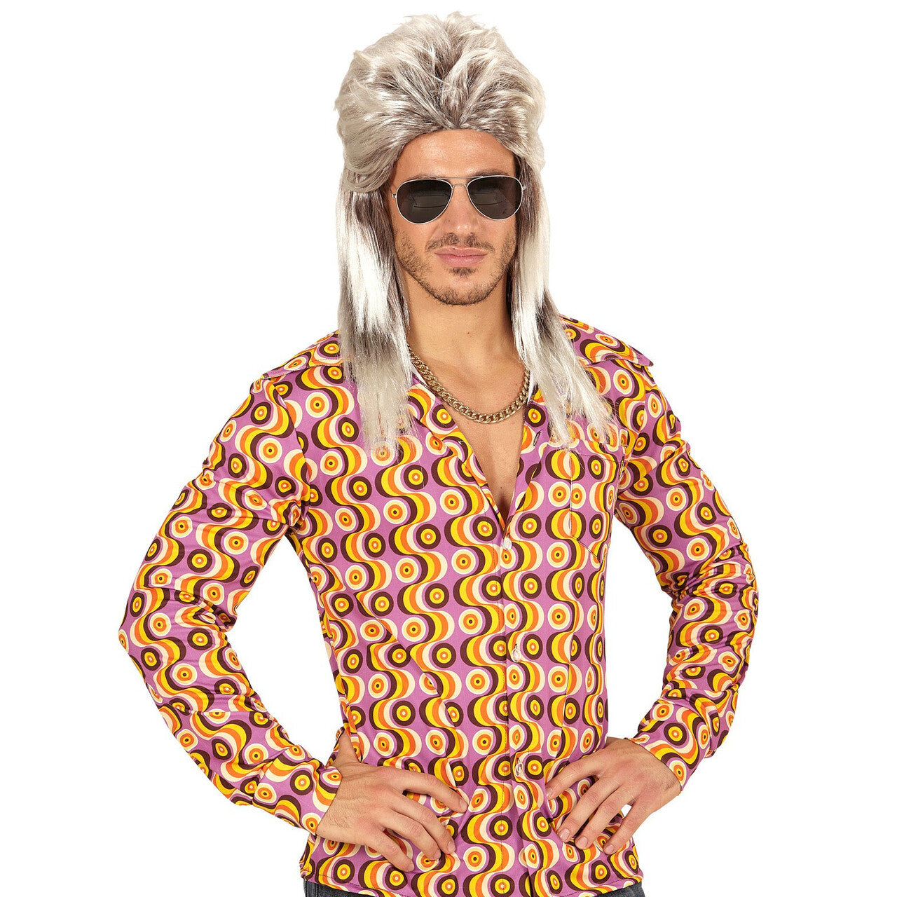 Op deze afbeelding zie je een Accessoires, van het merk Widmann. Brandon Pruik Mullet 80s Blond