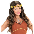 Lockige Hippie-Perücke Braun Mit Sonnenblumen-Stirnband