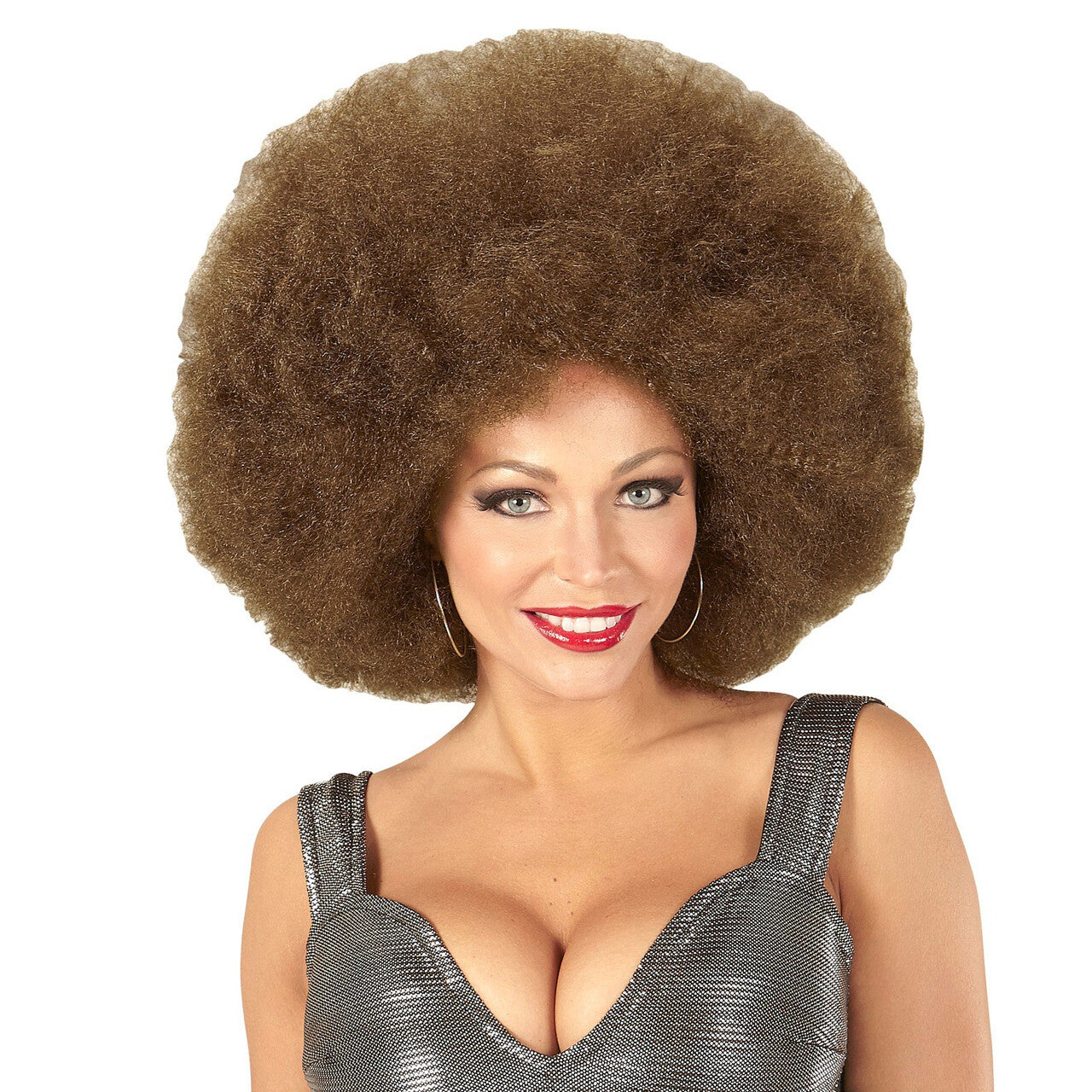 Op deze afbeelding zie je een Accessoires, van het merk Widmann. Soul Diva Pruik, Afro Extra Groot Bruin