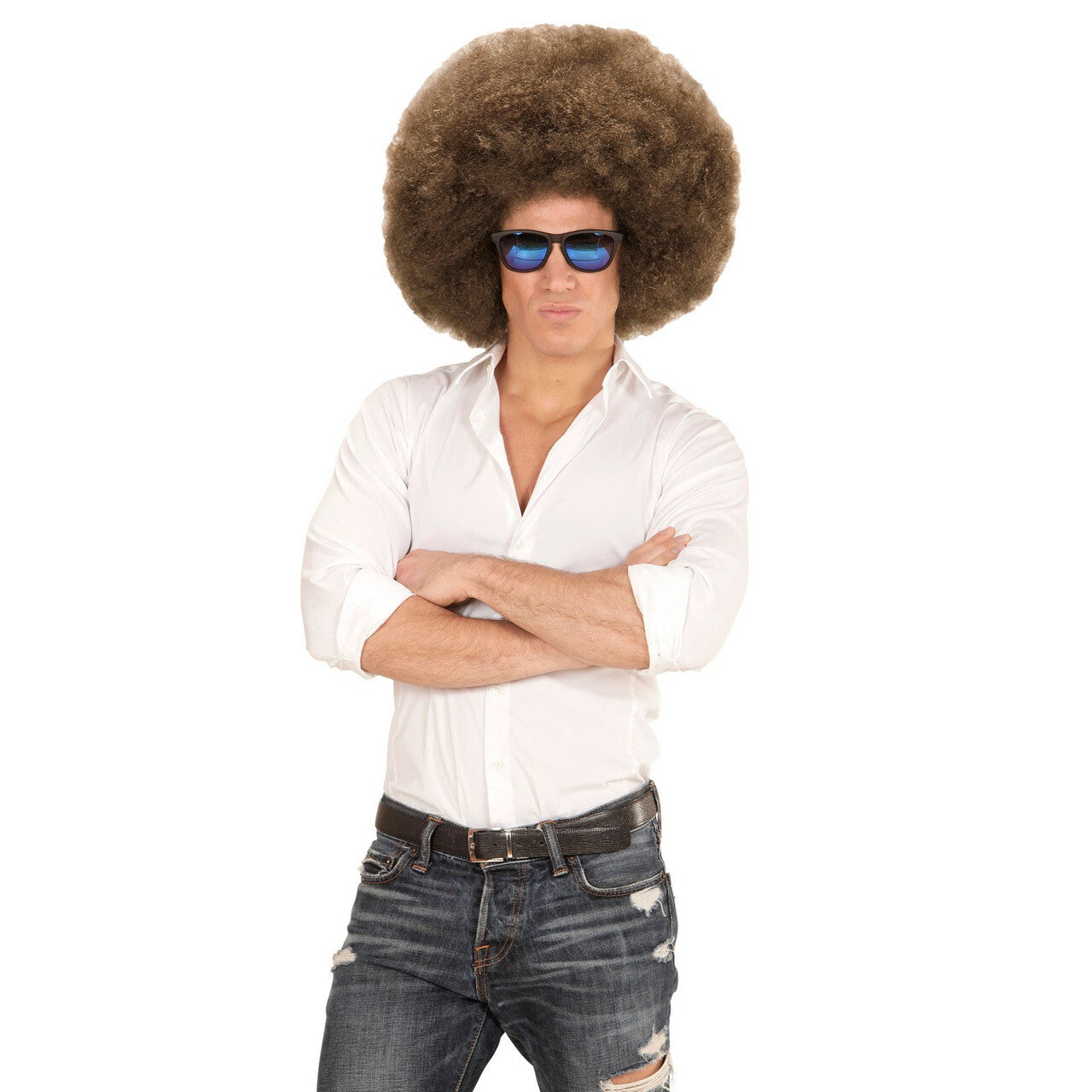 Op deze afbeelding zie je een Accessoires, van het merk Widmann. Soul Diva Pruik, Afro Extra Groot Bruin