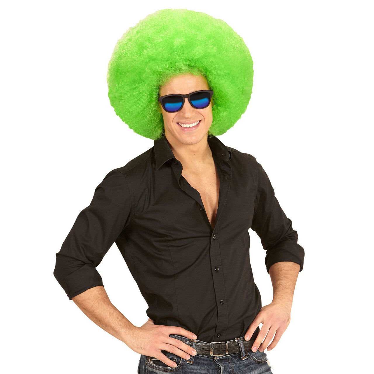Op deze afbeelding zie je een Accessoires, van het merk Widmann. Soul Diva Pruik, Afro Extra Groot Groen