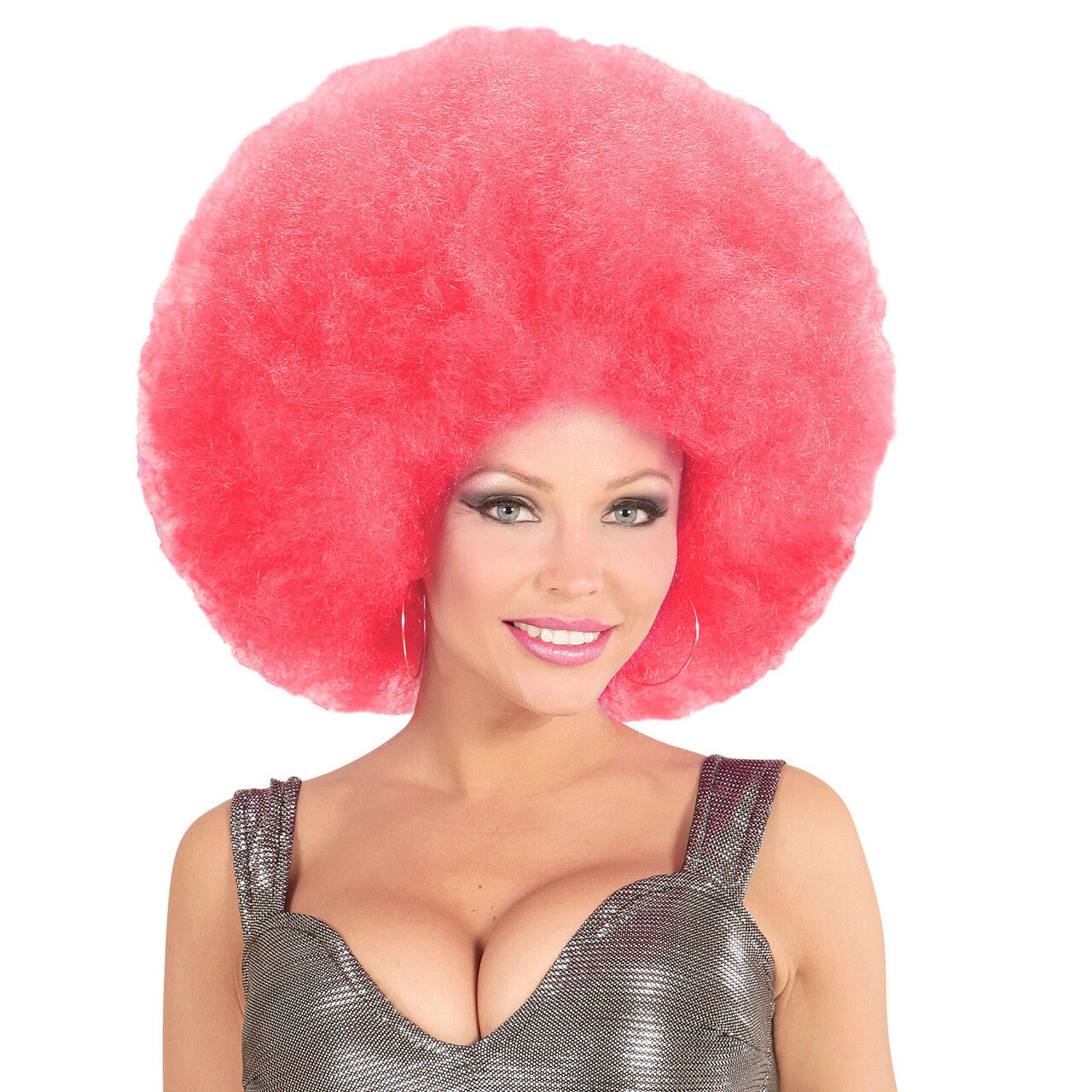 Op deze afbeelding zie je een Accessoires, van het merk Widmann. Soul Diva Pruik, Afro Extra Groot Roze