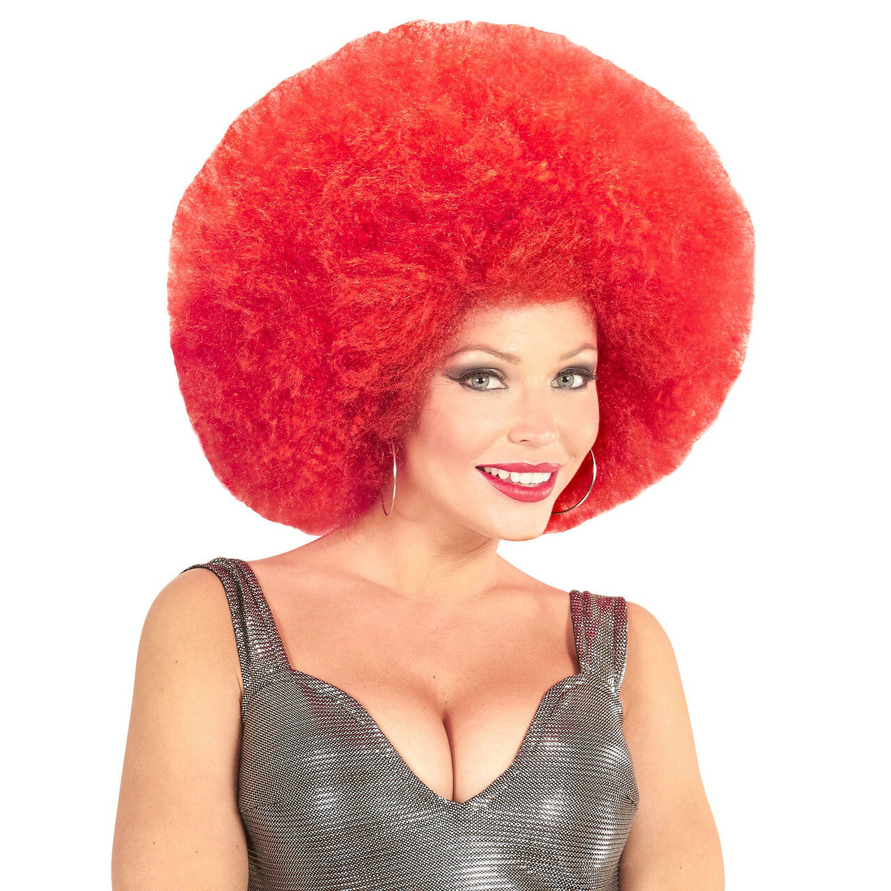 Op deze afbeelding zie je een Accessoires, van het merk Widmann. Soul Diva Pruik, Afro Extra Groot Rood