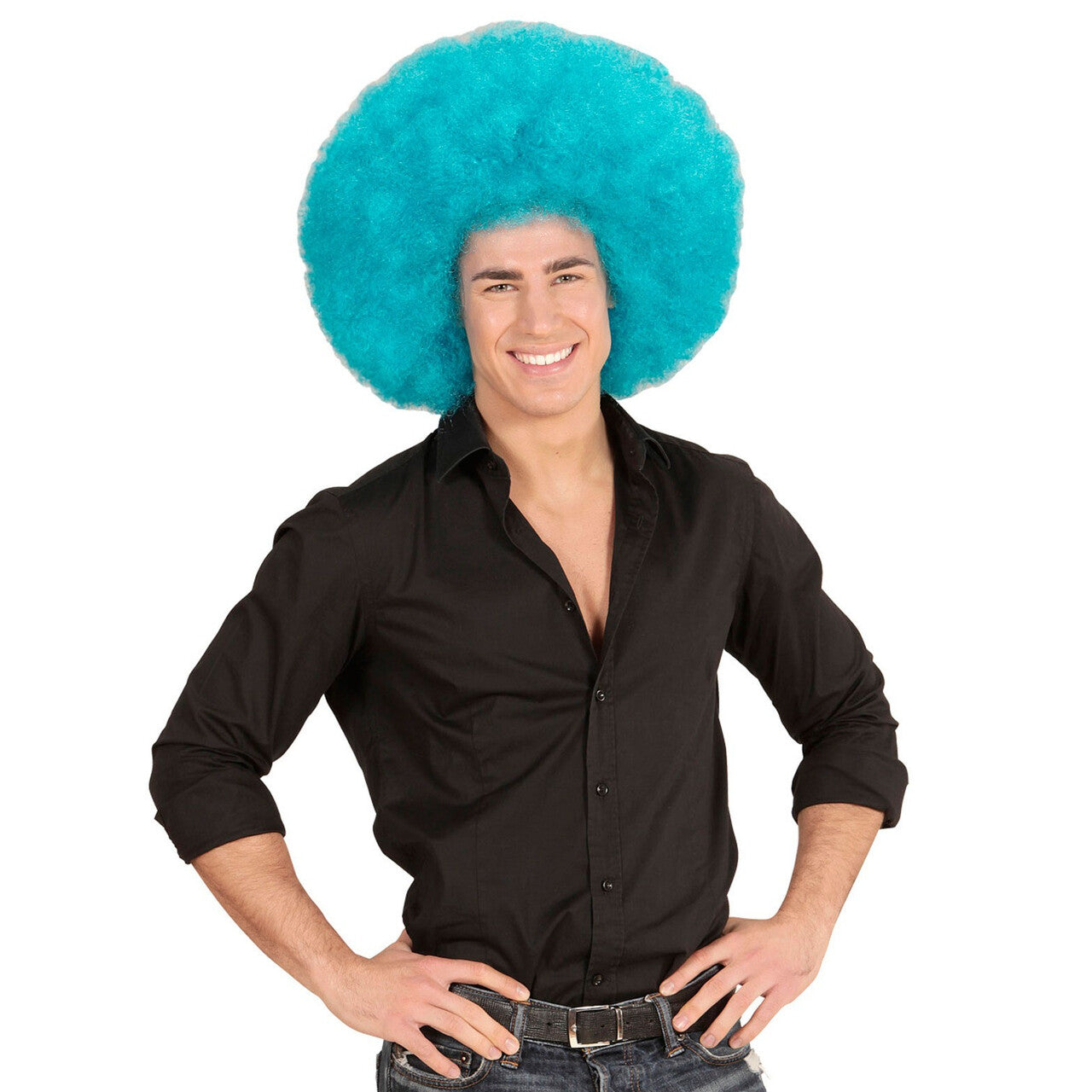 Op deze afbeelding zie je een Accessoires, van het merk Widmann. Soul Diva Pruik, Afro Extra Groot Azuur